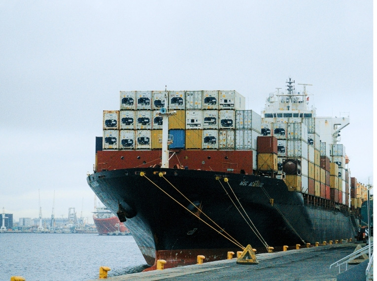 International freight containers at port terminal