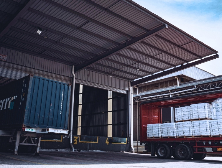 International freight containers at port terminal