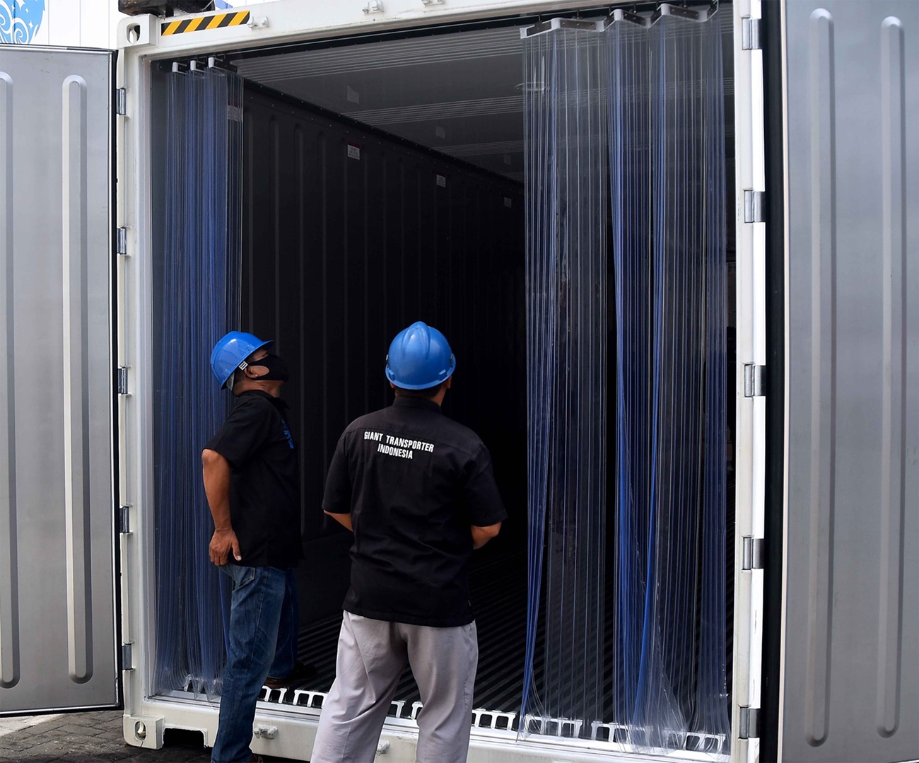 Reefer containers at logistics terminal ready for shipment